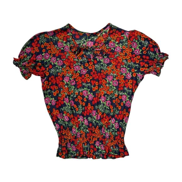 70s vintage floral milkmaid top short puff sleeve cottagecore boho elastic. - Picture 3 of 5